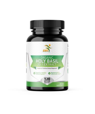 Organic Holy Basil 20:1 Extract Max Potency 2.5% Ursolic Acid 120 Vegan Capsules 4-Month Supply Concentrated & Standardized 20X Tulsi Extract 100% Certified Organic Non-GMO
