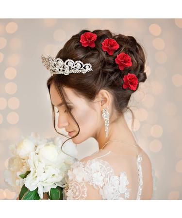 Halloween Rose Flower Hair Clips - 9 Piece Set for Women and Girls | Bridal Hair Pins for Wedding & Halloween Party - Red - Buy Online on GoSupps.com