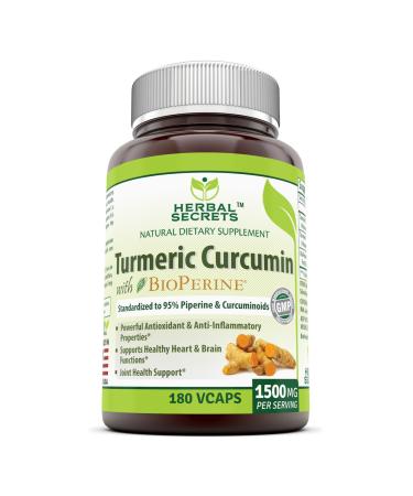 Herbal Secrets Turmeric Curcumin with Bioperine Dietary Supplement 1500 Mg per Serving, 180 Veggie Capsules (Non-GMO) - Supports Healthy Heart & Brain Function, Antioxidant & Anti-Inflammatory*