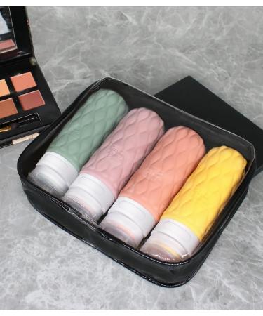 4 Pack Travel Bottles for Toiletries with Labels 100ML Silicone Travel Bottles Set with Clear Zipper Toiletry Bag Leakproof Refillable Squeeze Travel Size Containers for Shampoo Conditioner Green/Purple/Orange/Yellow - Buy Online on GoSupps.com