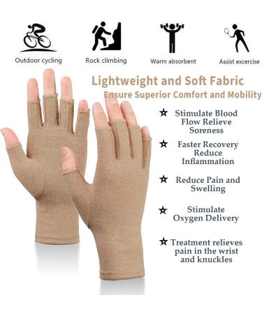 Arthritis Compression Gloves for Men & Women - Relief for Rheumatoid, Osteoarthritis, Carpal Tunnel Pain - 2 Pairs Light Brown - Buy Online on GoSupps.com