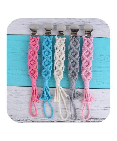 Pacifier Chain Cotton Pack of 3 - Baby Pacifier Strap Clips for Newborns (Beige Pink Gray) | Ideal for Boys & Girls - Buy Online on GoSupps.com