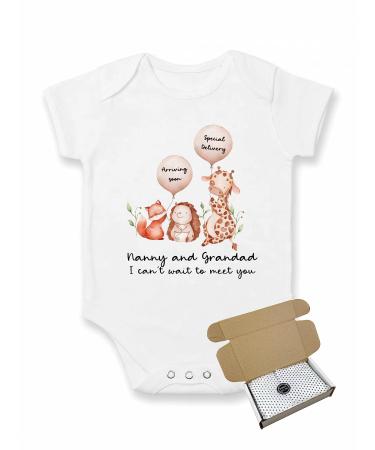 allaboutthebump Nanny Grandad I Can't Wait To Meet You Baby Announcement Vest Animal Print | Baby Announcement Vest Bodysuit (Pregnancy Reveal) - Gift Wrapped with Box