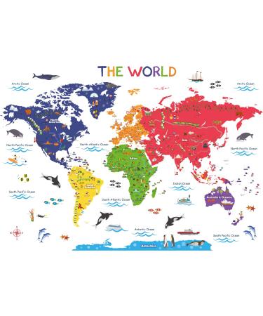 DECOWALL BS-115 Large Educational World Map Wall Stickers Removable Colorful Decals for Kids Nursery Living Room Bedroom Art Home Decor Murals Decorations