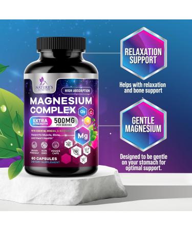 Magnesium Complex Supplement 500 mg - 5 in 1 High Absorption Blend 100% Chelated Magnesium Glycinate & Malate Plus Citrate Oxide Aquamin - Non-GMO Vegan Formula Mag Complex Capsules - 60 Count 60 Count (Pack of 1) - Buy Online on GoSupps.com