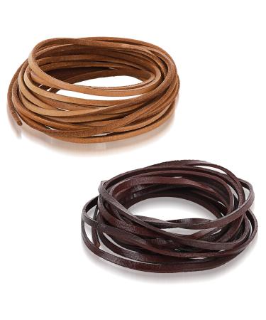 2 Rolls 3 mm Flat Genuine Leather Cord Natural Leather Strip,Craft Leather Cord Jewelry Leather Strings for Lace Braided Bracelets Necklaces Handbag Knife Sheaths (0.11 * 0.07 * 118inch)