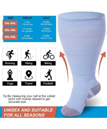 Ancrina Plus Size Compression Socks for Women & Men - 3XL-4XL Blue for Sports Running Air Travel & Cycling - Buy Online on GoSupps.com