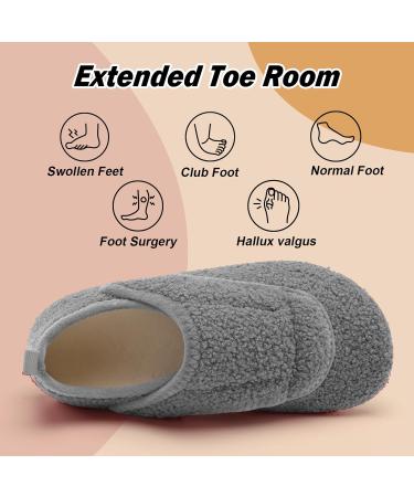 BARERUN Wide House Slippers for Women & Men - Adjustable Comfy Diabetic Shoes for Arthritis Edema & Neuropathy - Warm Fuzzy Slip-On Socks in Grey (10.5-11 Women/9-9.5 Men - Buy Online on GoSupps.com