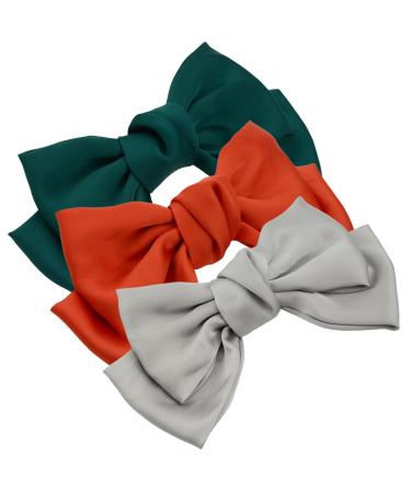 Women Girls Chiffon Large Solid Color Hair Clip 3 Pack Green/Gray/Orange Green gray and orange.