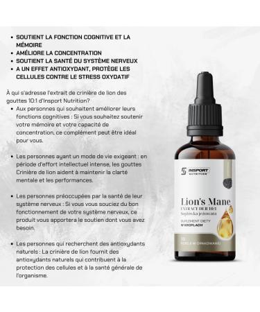 Lion's Mane - Hericium Erinaceus Extract 10: 1-30 ml Natural Drops - Functional Liquid Mushroom Extract: Promotes Brain Health - Alcohol Free - Insport Nutrition - Buy Online on GoSupps.com