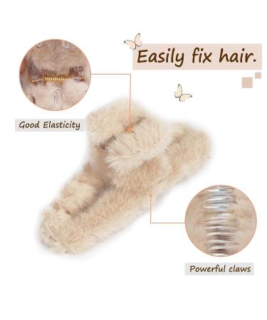Songaa Hair Claw Clips for Women (2 PCS) - Strong Hold Plush Hair Barrettes for Thick Thin Long Hair - Cute Non-Slip Hair Accessories in Coffee & Beige - Buy Online on GoSupps.com