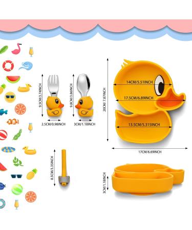 BEWOS Yellow Duck Baby Weaning Set - 4 PCS Baby Cutlery & Feeding Set | Suction Plate, Stainless Steel Fork & Spoon | Ideal Gift for Babies - Buy Online on GoSupps.com