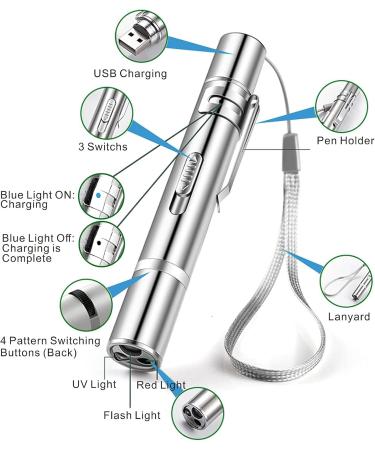 Interactive Toys for Indoor Cats & Dogs 5 Graphic conversions Pointer Cat Toys & Dogs USB Recharge UV Flashlight Find cat Ringworm Flashlight Clicker Pen for Indoor - Buy Online on GoSupps.com