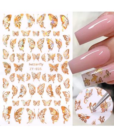 InfantLY Bright 3 Sheets Holographic 3D Butterfly Nail Art DIY Stickers  Laser Gold & Silver AB Color Shapes Sticker Decoration Sliders Colorful Decor Nails Transfer Sticker  Gold colorful silver