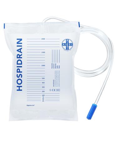 AIESI Urine bag bed 2 liters - with tube 90cm - without drain tap HOSPIDRAIN - pack of 25