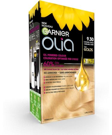 Garnier Olia Permanent Hair Dye Ammonia-Free Hair Color 9.30 Caramel Gold Long-Lasting Hair Shine With 60% Oils 1 Application LIGHT / BLONDE SHADES 9.30 Caramel Gold - Buy Online on GoSupps.com