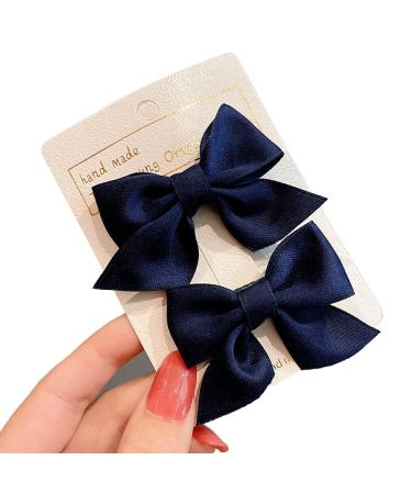 KERTFGOKU Hair Bows Clips for Girls Baby Hair Clips Cotton 2 PCS Hair Ribbon Non Slip For Infant Hair Accessories for Baby Girls Toddler Kids (Dark Blue)