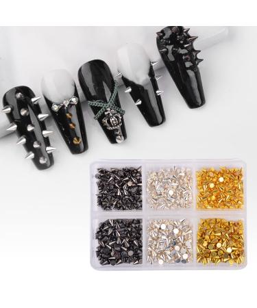 600Pcs Nail Art Punk Cone Metalic Spike Studs Sliver Black Gold Nail Art Tiny Stick Nail Art Alloy Rivet Studs Nail Art Decoration for DIY Manicure Tips Craft Cones