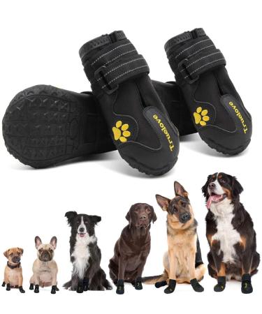 Expawlorer 4PCS Anti-Slip Dog Shoes - Waterproof & Stain Resistant Dog Booties with Reflective Straps for Outdoor Hiking Dog Paw Protectors for Hot Pavement Winter Snow Fit All Breed Dogs Black Size 7: 2.95"x2.99" (L*W) (Pack of 4)