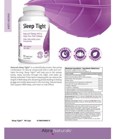 Alora Sleep Tight Capsules | Natural Sleep Aid Supplement to Help Fall Asleep | Herbal Sleep Supplement with Valerian Root Passion Flower L-Theanine | 30 Servings (90 Capsules) - Buy Online on GoSupps.com