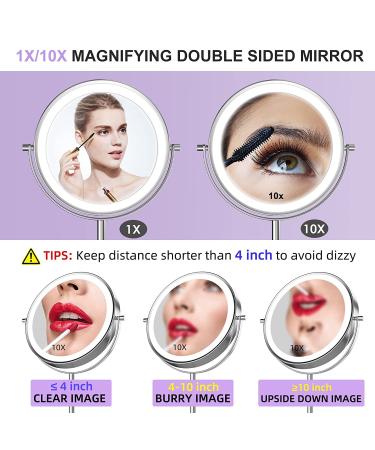 Rechargeable 8 HD Double Sided Lighted Makeup Mirror with 1X/10X Magnification - 3 Color LED Dimmable Vanity Mirror - Buy Online on GoSupps.com