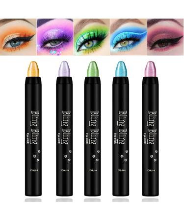 5 Colors Glitter Color Eyeshadow Stick Set Waterproof Glitter Pearl Eyeshadow Pencil Colorful Eye Shadow Pencil Crayon Long Lasting Eye Shadow Stick Makeup Cream Smooth Shimmer Eyeshadow Stick.