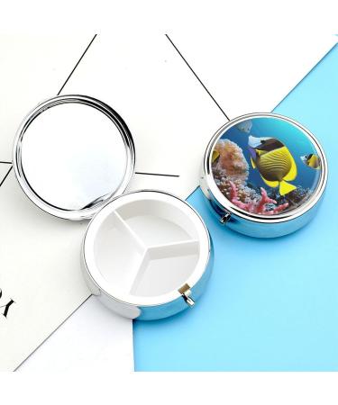 Round Tropical Fish Print Pill Box | 3 Compartment Portable Medicine Organizer - Stylish Metal Design - Buy Online on GoSupps.com