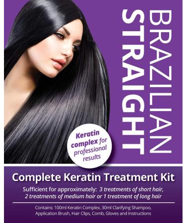 SALON QUALITY KERATIN WITH PROFESSIONAL RESULTS. Brazilian Straight Purple Treatment Kit 1-3 APPLICATIONS Hair Straightening/Blow Dry/Smoothing/Home Use/Frizz Free