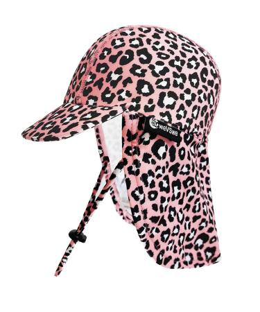 weVSwe Baby Toddler Sun Hat UPF 50+ Swim Cap Flap Neck Protection Adjustable Chin Straps UV Sun Protection Hats Pink leopard 6-12 Months