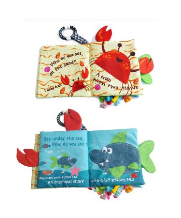 Fish Soft Cloth Book for Babies and Toddlers - Jungle Farm Animals Theme with Teether Ring and Rattle Toy - Buy Online on GoSupps.com