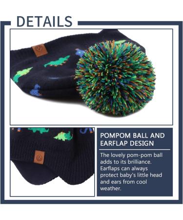 XIAOHAWANG Knitted Baby Hat - Winter Warm Boys Girls Beanie with Fleece Lining, Pompom & Colorful Dinosaur Design | Toddler Kids Hat 4-7 Years - Buy Online on GoSupps.com