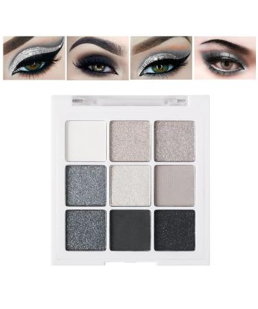 MEICOLY Glitter Eyeshadow Palette - 9 Colors Smokey Gray & Silver Shades, Pressed Shimmer & Matte Eyeshadows for Halloween Makeup - Includes Mirror - Buy Online on GoSupps.com
