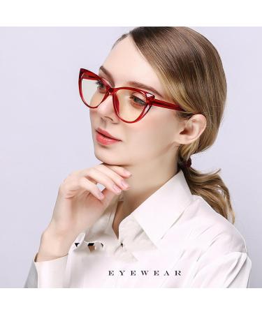 Buy SERONI TR90 Cat Eye Blue Light Blocking Glasses - UV Protection Computer & Reading Glasses for Men & Women - Stylish Red Frame 54mm - Buy Online on GoSupps.com