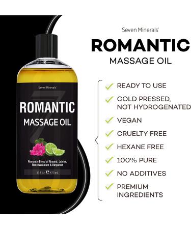 Romantic Massage Oil for Couples - Big 16oz Bottle - Relaxing Body & Mind - Almond, Jojoba, Rose Geranium, Bergamot, Vitamin E - Buy Online on GoSupps.com
