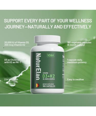 Vitamin D3 K2 - 20 000 IU D3 + 200mcg K2(MK-7) 180 Capsules Supports Bone Immune Heart & Teeth Health Third-Party Tested Vegan Non-GMO Gluten Free K2 D3 Vitamin Supplement for Men & Women - Buy Online on GoSupps.com