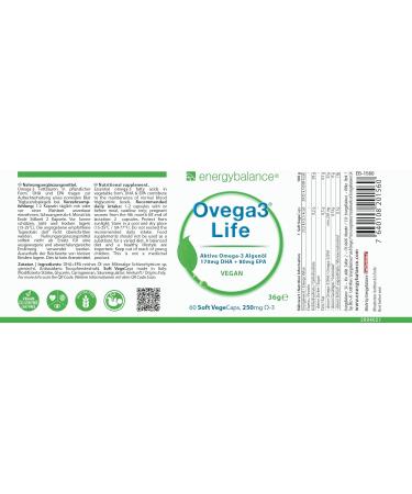 OVEGA3 LIFE DHA+EPA Algae Oil 250mg - Vegan Omega-3 Gluten-Free Additive-Free 60 Vegecaps - Pure Plant-Based Supplement - Buy Online on GoSupps.com
