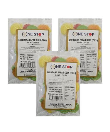 One Stop Dealer Sabudana Papad (200 Gram) - Crispy and Delicious Accompaniment to Any Meal Good for Fasting Or Upwaas (Pack of 3 Sabudana Papad Coin (Tikli))