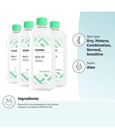 Solimo Baby Oil with Aloe Vera & Vitamin E - 20 Fl Oz (Pack of 4) - Buy Online on GoSupps.com