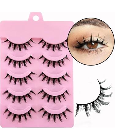 Buy Manga Lashes - 5 Pairs Natural Look Faux Mink Anime Fake Eyelashes | 15mm Short Spiky Wispy Cosplay Lashes - Buy Online on GoSupps.com
