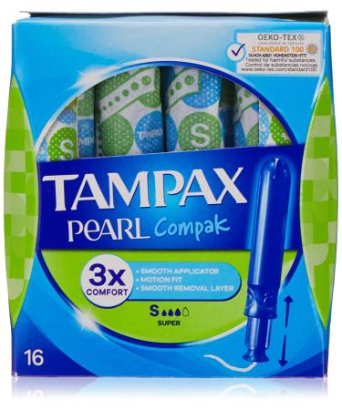 Tampax Pearl Compact Super Applicator Tampon for Comfort Protection and Discretion 16-Count Super - 16 Pads - Buy Online on GoSupps.com
