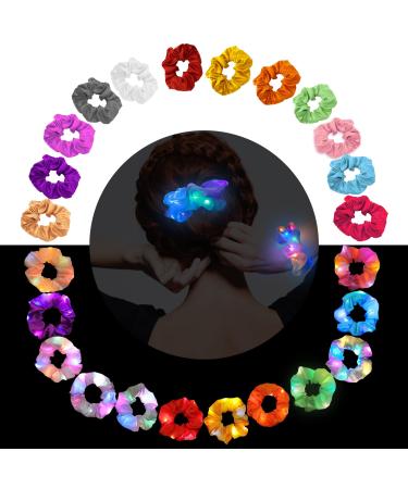 24 Pcs LED Scrunchies for Women Led Glow Hair Bands Light Up Hair Scrunchy for Girls Colorful Meteor Yarn Hair Tie 3 Light Modes  Glow in the Dark Hair Accessories for Neon Glow Party