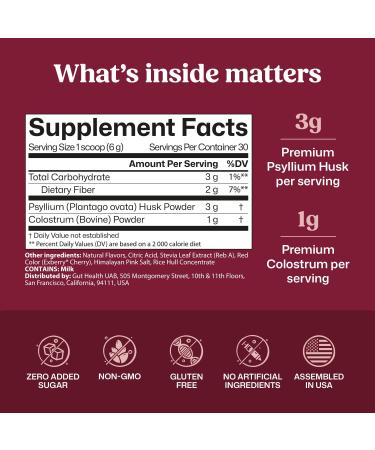 ColonBroom Colostrum + Fiber Supplement (Strawberry Flavor 30 Servings) | Bovine Colostrum Powder & Psyllium Husk Powder | for Gut Health & Immunity | Gluten-Free Non-GMO Sugar-Free - Buy Online on GoSupps.com