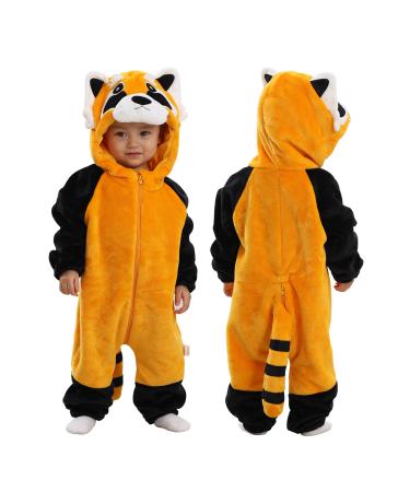 Doladola Unisex Kid's&Toddler's Costume Outfit Baby Boys Girls Flannel Animal Hooded Rompers Jumpsuit 18-24 Months Raccoon
