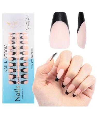 Shop 240PCS French Tips Gel x Nail Tips - Long Coffin Press On Nails in Black-Natural White | Pre-Applied Tip Primer & Base Coat for DIY Nail Extensions - Buy Online on GoSupps.com