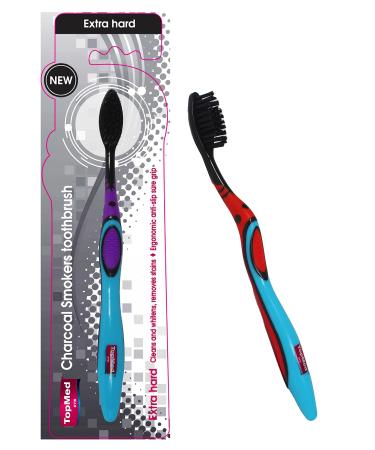TOPMED ETS Smokers Charcoal Toothbrush Extra Hard (Color May Vary) 1 Count 1 Count (Pack of 1)