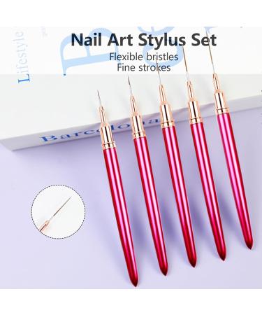 5Pcs Nail Arts Liner Brushes Painting Brush Set Thin Nail Arts Dotting Drawing Pen 4/8/12/20/25mm Suitable For Home Use Purple - Buy Online on GoSupps.com