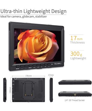 FEELWORLD FW759 7 Inch DSLR Camera Field Monitor - HD Video Assist with Sunshade - 1280x800 IPS Display - 4K HDMI - 1080p Resolution - Buy Online on GoSupps.com