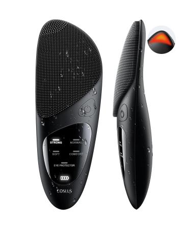 COSLUS Facial Cleansing Brush Silicone Face Scrubber: Waterproof Rechargeable Face Wash Brush 4 Cleansing Modes Electric Face Exfoliator for Men Women Cleaning Exfoliating Massaging Black