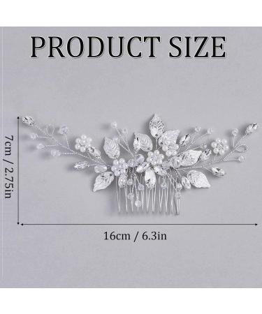 Bride Wedding Hair Comb Pearl Flower Hair Piece Bridal Crystal Leaf Hair Vine Comb Wedding Hair Accessories for Women Girls Bridemaid silver - Buy Online on GoSupps.com