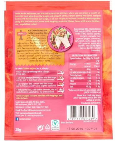 Santa Maria Latin American Kitchen Rio Grande Medium Fajita Seasoning Mix 28 g - Buy Online on GoSupps.com